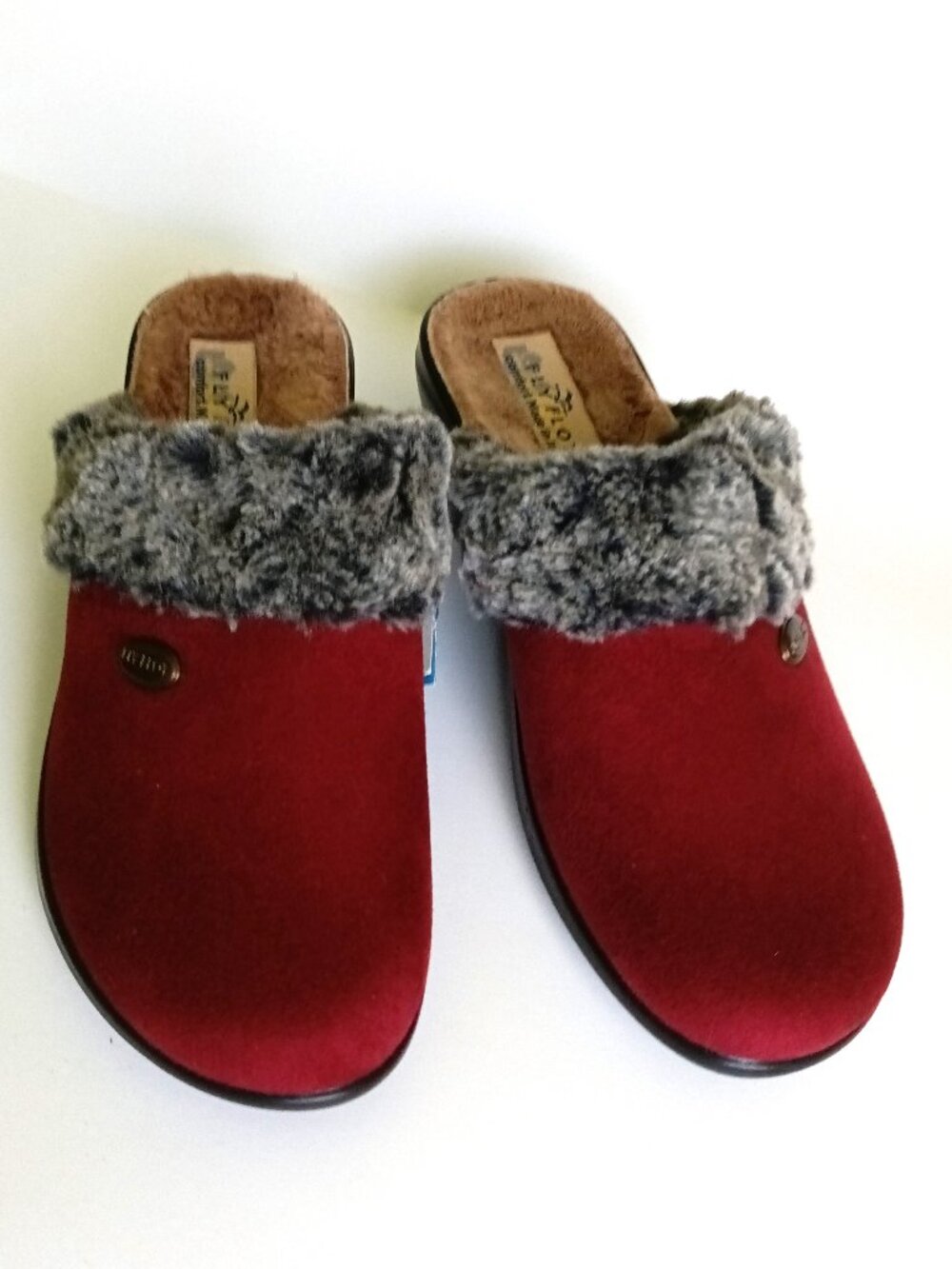 FLY FLOT - Alondra Bordo Mules w / Faux Fur - Size 37 ( US 6.5-7 )